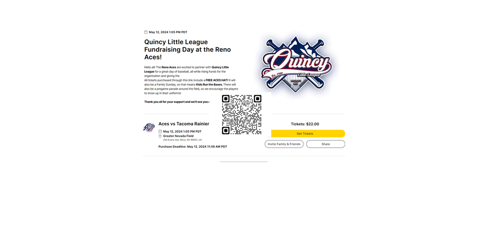 Quincy Little League Fundraising Day at the Reno Aces!